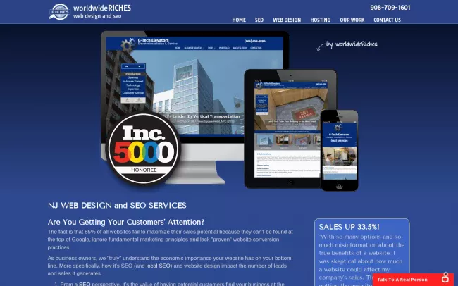 Screenshot of the worldwideRiches Web Design and SEO Website