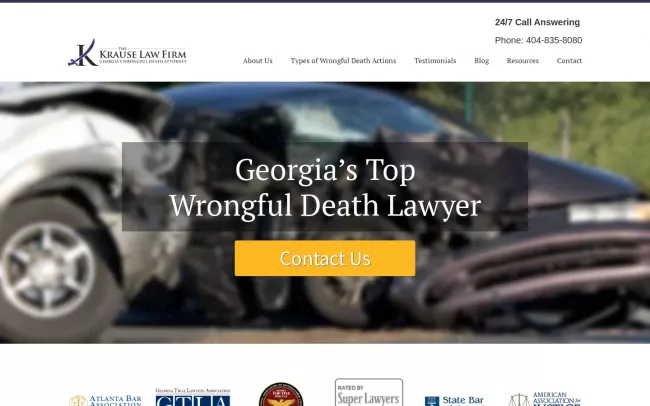 Screenshot of the The Wrongful Death Krause Law Firm Website
