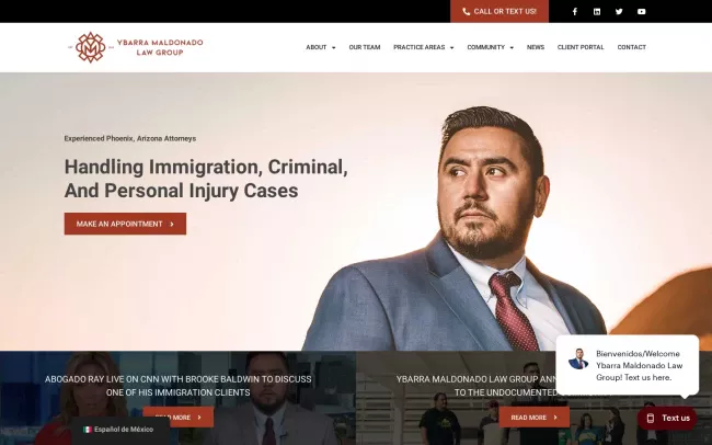 Screenshot of the Ybarra Maldonado Law Group Website