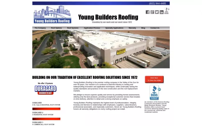 Screenshot of the Young Builders Roofing Website