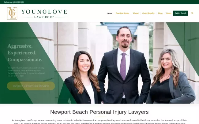 Screenshot of the Younglove Law Group - Newport Beach Accident Attorneys Website
