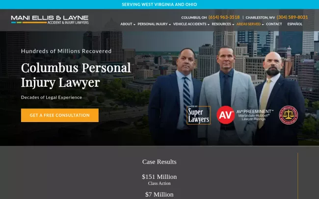 Screenshot of the Mani Ellis & Layne, PLLC Website
