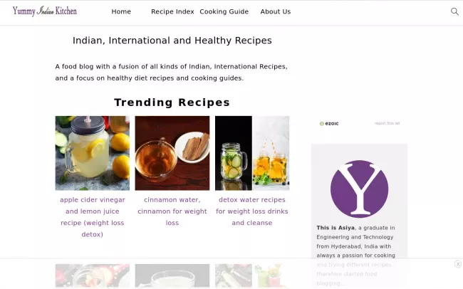 Screenshot of the Yummy Indian Kitchen Blog