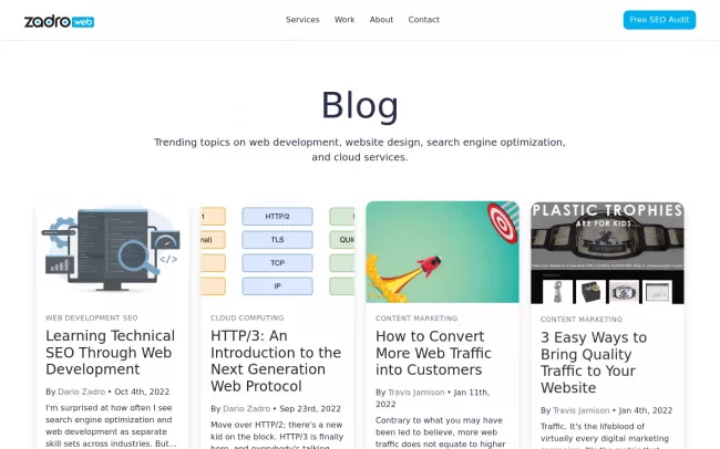 Screenshot of the Zadro Web Blog