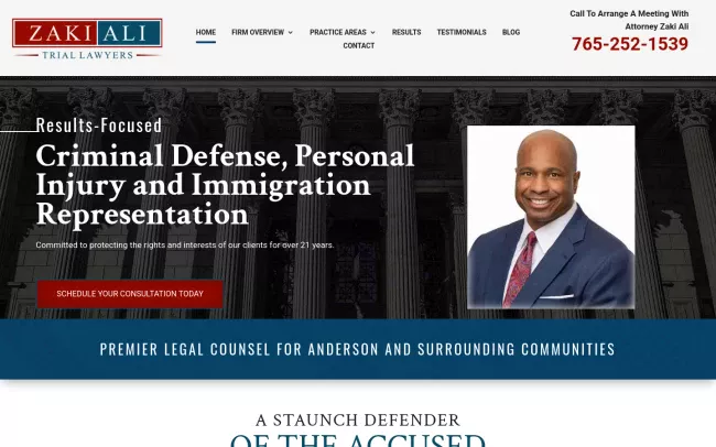 Screenshot of the Zaki Ali, Trial Lawyers Website