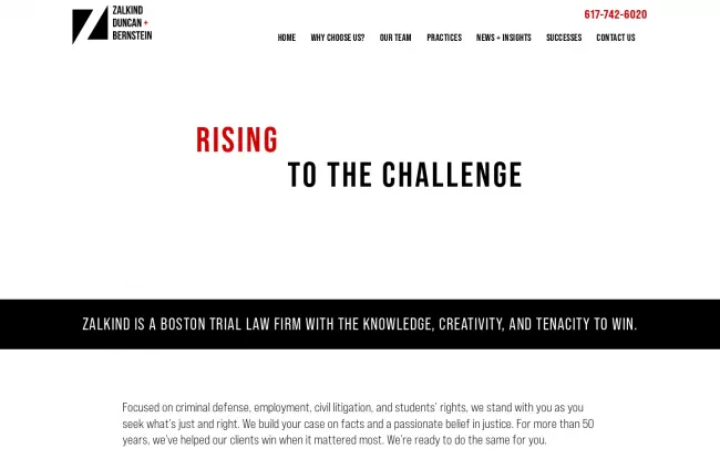 Screenshot of the Zalkind Duncan & Bernstein LLP Website