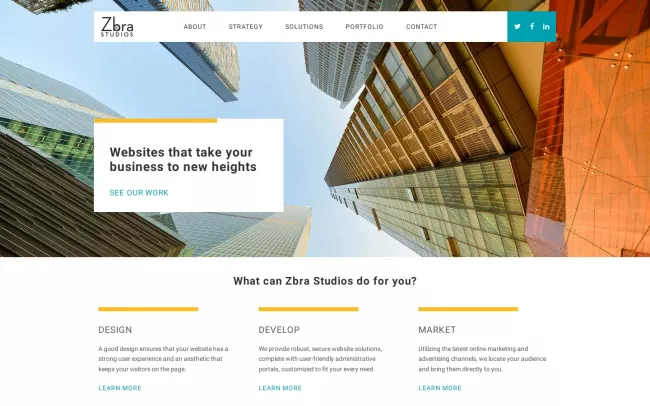 Screenshot of the Zbra Studios Website