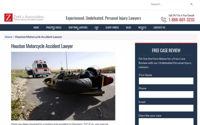 Screenshot of the Zehl & Associates Injury & Accident Lawyers - Houston Website