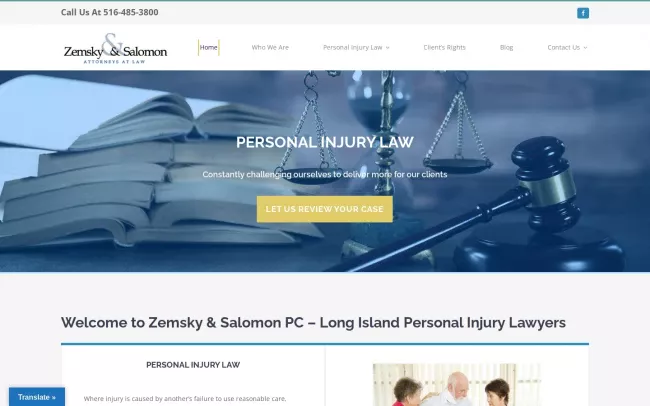 Screenshot of the Zemsky & Salomon P.C. Website