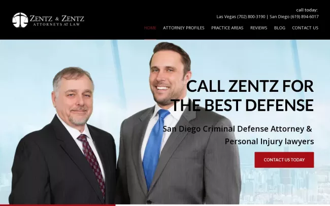 Screenshot of the Zentz & Zentz Criminal Defense Attorneys Website