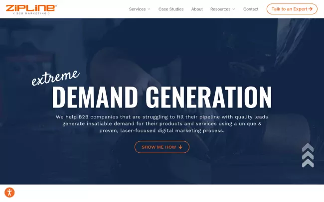 Screenshot of the Zipline B2B Marketing Website
