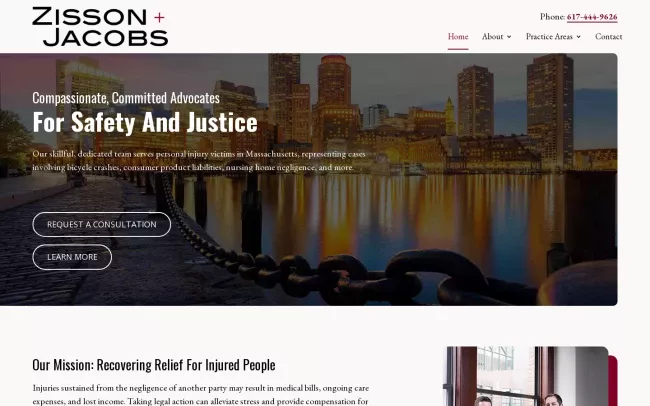Screenshot of the Zisson & Jacobs LLP Website