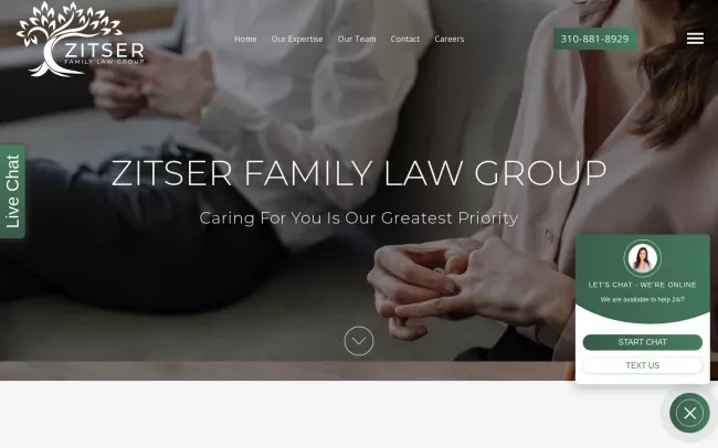 Screenshot of the Zitser Family Law Group, APC Website