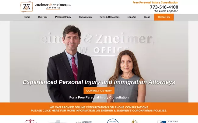 Screenshot of the Zneimer & Zneimer, P.C. Website